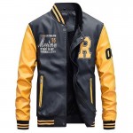 Men Baseball Jacket Embroidered Leather Pu Coats Slim Fit College Fleece Luxury Pilot Jackets Mens Stand Collar Top Jacket Coat