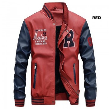 Men Baseball Jacket Embroidered Leather Pu Coats Slim Fit College Fleece Luxury Pilot Jackets Mens Stand Collar Top Jacket Coat