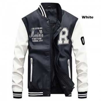 Men Baseball Jacket Embroidered Leather Pu Coats Slim Fit College Fleece Luxury Pilot Jackets Mens Stand Collar Top Jacket Coat