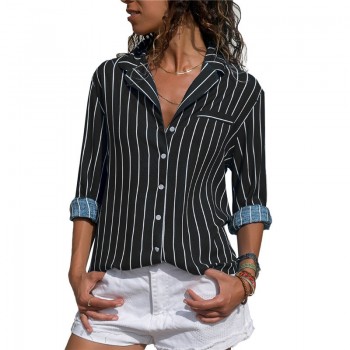 Striped Blouse 2018 Womens Tops And Blouses Long Sleeves Ladies Long Sleeve Office Shirt Striped Blouse Shirt Plus Size Blusas
