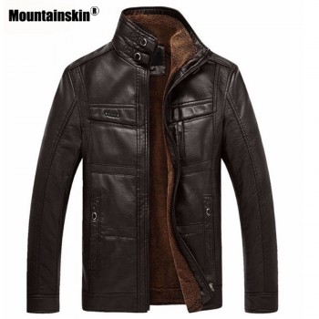Mountainskin Leather Jacket Men Coats 5XL Brand High Quality PU Outerwear Men Business Winter Faux Fur Male Jacket Fleece EDA113