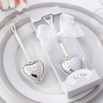 Heart Shaped Tea Infuser Stainless Steel Spoon Strainer Steeper Handle Shower Fashion Tea Spoon Wedding Box Package Favors Gifts