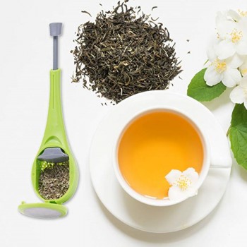 Plastic Press Swirl Long Handle Tea Filter Tea Infuser Spoon Reusable Tea Strainer Tea bag Coffee Teacup Teapot Accessories