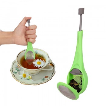Plastic Press Swirl Long Handle Tea Filter Tea Infuser Spoon Reusable Tea Strainer Tea bag Coffee Teacup Teapot Accessories