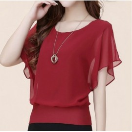 Women Slim Blusa Feminina 2018 Summer Casual Plus Size Ladies Tops Fashion Chiffon Blouse Bat Sleeve Shirt