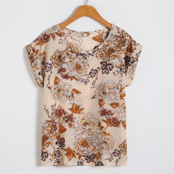 lollas 2018 New Summer Women Multicolor Chiffon Blouse Print O-neck Short Sleeve Shirt Top Lady Casual  Blusas M-4XL