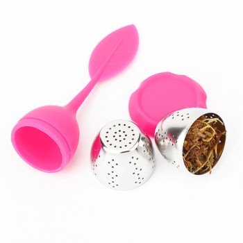 1Pc Silicone Tea Infuser Sweet Leaf Cute Mr Teapot Filter Teapot with Drop Tray Herbal Tea Coffee Filter Drinkware Tea Strainer