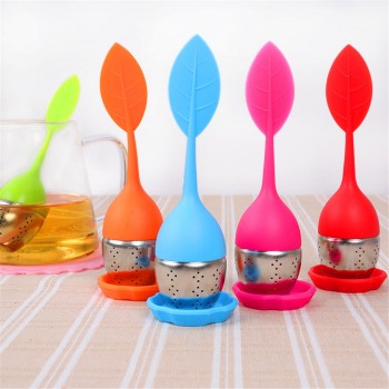 1Pc Silicone Tea Infuser Sweet Leaf Cute Mr Teapot Filter Teapot with Drop Tray Herbal Tea Coffee Filter Drinkware Tea Strainer