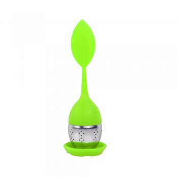 1Pc Silicone Tea Infuser Sweet Leaf Cute Mr Teapot Filter Teapot with Drop Tray Herbal Tea Coffee Filter Drinkware Tea Strainer