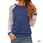 Rogi Fashion Lace Crochet Women Blouses Casual Round Neck Long Sleeve Blouse Shirt Patchwrok Hoodies Sweatshirts Tunic Blusas