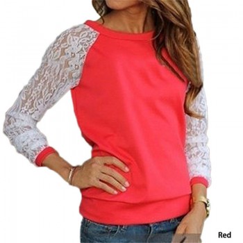 Rogi Fashion Lace Crochet Women Blouses Casual Round Neck Long Sleeve Blouse Shirt Patchwrok Hoodies Sweatshirts Tunic Blusas