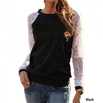 Rogi Fashion Lace Crochet Women Blouses Casual Round Neck Long Sleeve Blouse Shirt Patchwrok Hoodies Sweatshirts Tunic Blusas