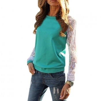 Rogi Fashion Lace Crochet Women Blouses Casual Round Neck Long Sleeve Blouse Shirt Patchwrok Hoodies Sweatshirts Tunic Blusas