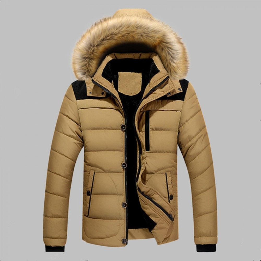 2019 Winter Jacket Men Slim Thicken Fur Hooded Outwear Warm Coat Top  Casual Mens Coat Tops Parka Men Coats Asian Size