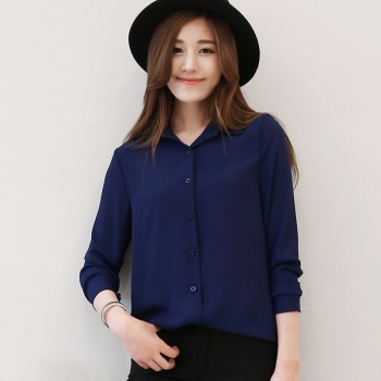 2018 Hot Sale Women Shirts Blouses Long Sleeve Turn-Down Collar Solid Ladies Chiffon Blouse Tops OL Office Style Chemise Femme