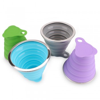 270ML Travel Cup Stainless Steel Silicone Retractable Folding cups Telescopic Collapsible Coffee Cups Outdoor Sport Water Cup