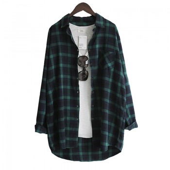 VogorSean Cotton Women Blouse Shirt Plaid 2018 Loose Casual Plaid Long sleeve Large size Top Womens Blouses red/green
