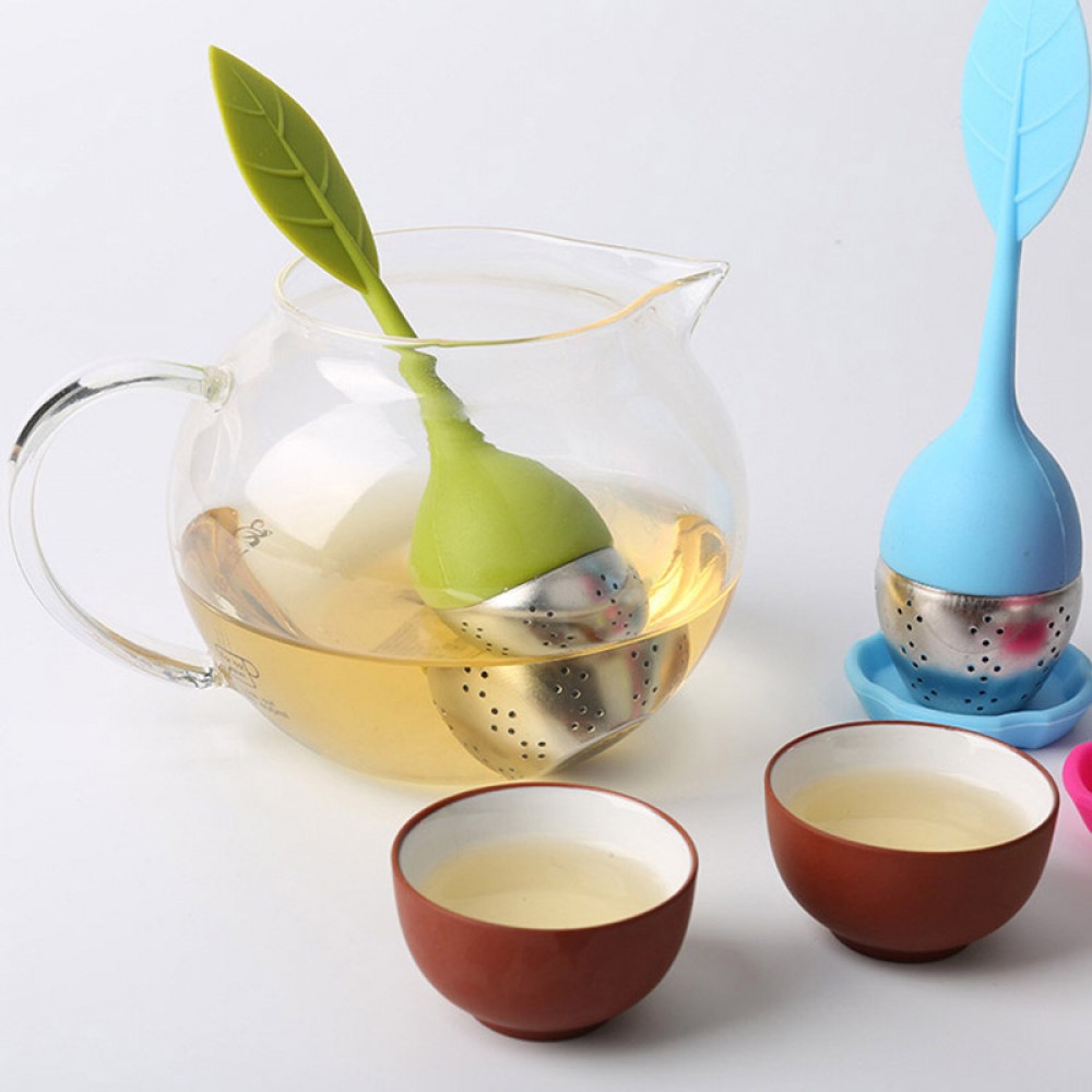 Tea Infuser Strainer Silicone Filter Leaf Shape Handle Diffuser Non-toxic Stainless Steel TB Sale