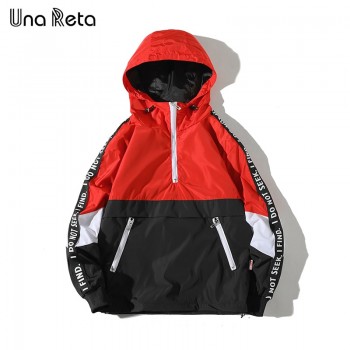 Una Reta Hooded Jackets Men 2018 New Patchwork Color Block Pullover Jacket Fashion Tracksuit Casual Coat Men Hip Hop Streetwear