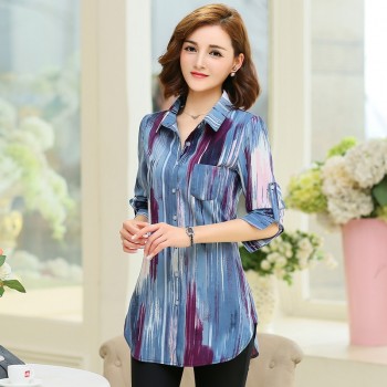 New Fashion Print Blouses Women Long Style Shirts 2018 Cotton Ladies Tops Long Sleeve Blusas Femininas Plus Size Women Clothing