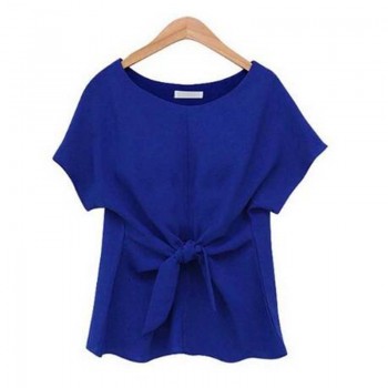2018 Womens Tops and Blouses Blusa Feminina Summer Chiffon Blouse Short Sleeve Plus Size Chiffon Casual Shirt Blue Women Blusas