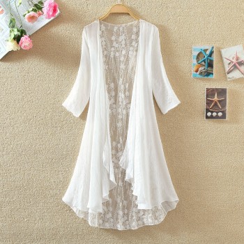 Kimono Cardigan Women Lace Summer Cardigan Feminino Embroidery Blouse Long Shirt Off White Camisa Feminina 2018 Boho Korean New