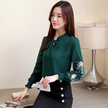 fashion womens tops and blouses 2018 long sleeve 3XL 4XL plus size women shirts floral embroidery chiffon blouse shirt 1645 50
