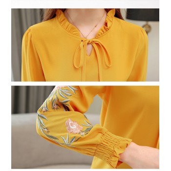 fashion womens tops and blouses 2018 long sleeve 3XL 4XL plus size women shirts floral embroidery chiffon blouse shirt 1645 50