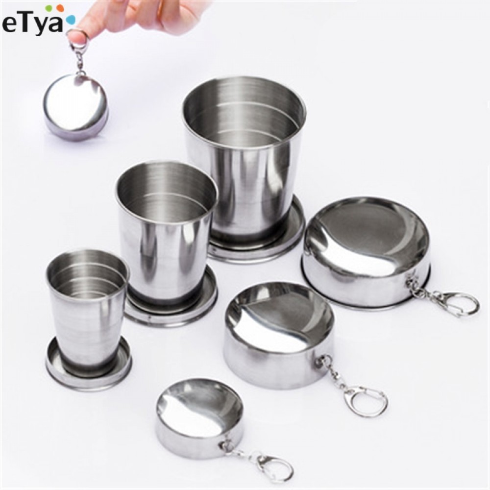 60ml 150ml 250ml Stainless Steel Camping Folding Cup Portable Outdoor Travel Demountable Collapsible Cup With Keychain