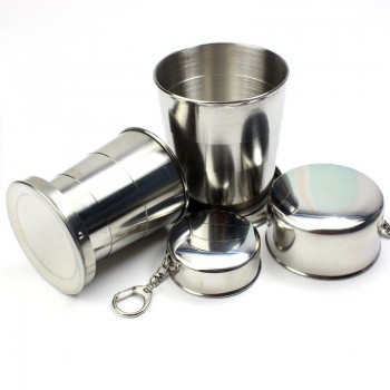 60ml 150ml 250ml Stainless Steel Camping Folding Cup Portable Outdoor Travel Demountable Collapsible Cup With Keychain