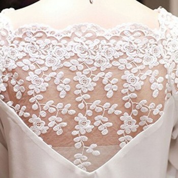 2019 Hot Sell Fashion Women Three Quarter Sleeve Lace Hollow Collar Chiffon Blouse Crop Ladies Girl White Black Cosy Tops Shirts