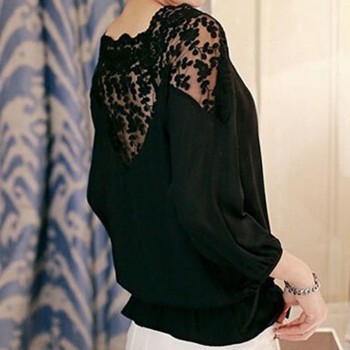 2019 Hot Sell Fashion Women Three Quarter Sleeve Lace Hollow Collar Chiffon Blouse Crop Ladies Girl White Black Cosy Tops Shirts