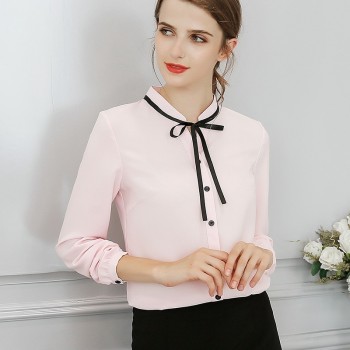 New Spring Autumn Tops Office Ladies Blouse Fashion Long Sleeve Bow Slim White Shirt Female Cute Bodycon Work Blouses Blusas