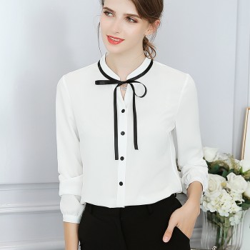 New Spring Autumn Tops Office Ladies Blouse Fashion Long Sleeve Bow Slim White Shirt Female Cute Bodycon Work Blouses Blusas