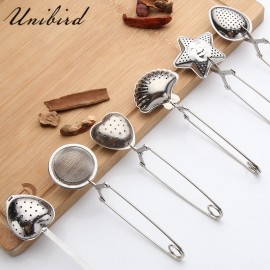 Unibird 1pc Stainless Steel Tea Strainer Heart Shape Tea Spoon Seasoning Infuser Star Shell Oval Round Style Strainer Teaware