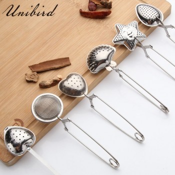 Unibird 1pc Stainless Steel Tea Strainer Heart Shape Tea Spoon Seasoning Infuser Star Shell Oval Round Style Strainer Teaware