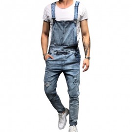 LITTHING 2018 Fashion Mens Ripped Jeans Jumpsuits Street Distressed Hole Denim Bib Overalls For Man Suspender Pants Size M-XXL