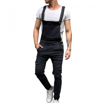LITTHING 2018 Fashion Mens Ripped Jeans Jumpsuits Street Distressed Hole Denim Bib Overalls For Man Suspender Pants Size M-XXL