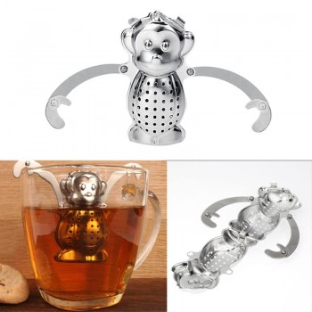 Kawaii Monkey Tea Leaf Infuser Stainless Steel Loose Leaf Strainer Herbal Filter Tray Spice Rocket Tea Strainer Empty Tea Bag