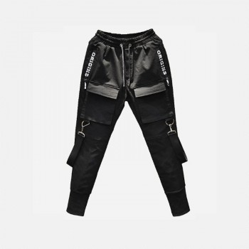49Hot Side Pockets Pencil Pants Mens Hip Hop Patchwork Cargo Ripped Sweatpants Joggers Trousers Male Fashion Full Length Pants