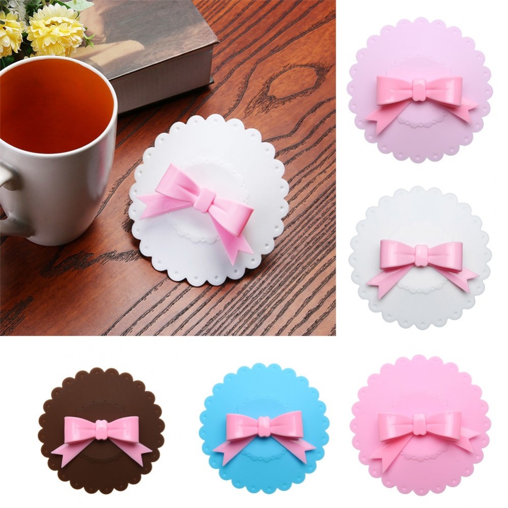 Bowknot Anti-Dust Silicone Cup Lid Tea Cup Cover Reusable Silicone Lid Seal Cover Drinkware Suction Seal Cup Lid Cap