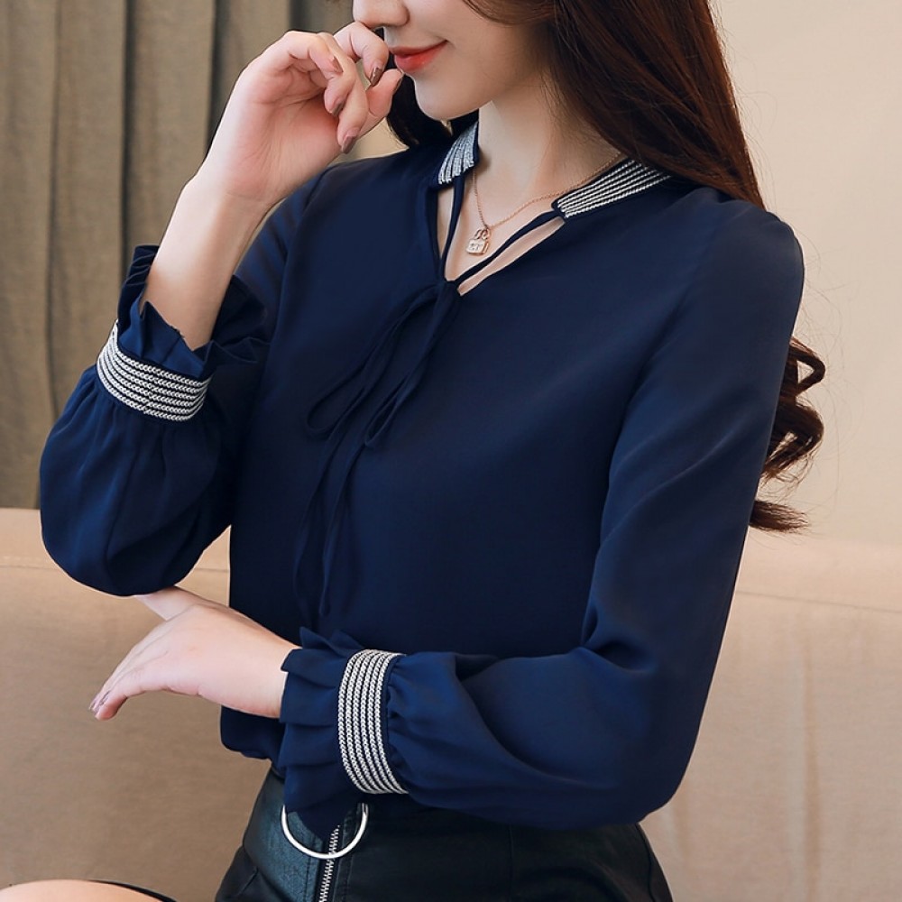 Womens Tops and Blouses Chiffon Blouse Autumn Ladies Embroidery Shirts Long Sleeve Elegante Casual Ladies Tops Office Clothing
