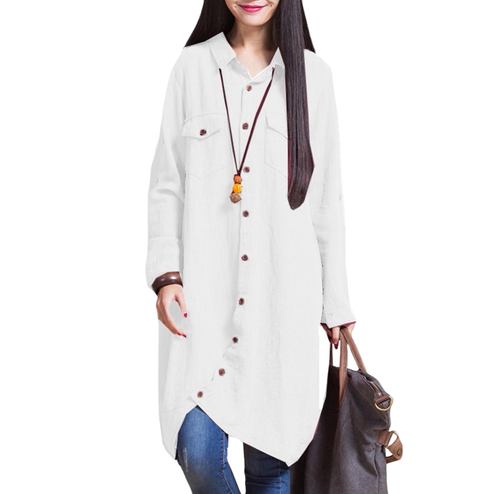 tunic Womens Shirt Blouse Plus Size 3XL 4XL 5XL Long Top female Irregular Hem Button Loose Casual Long Sleeve Vintage Tops Lady