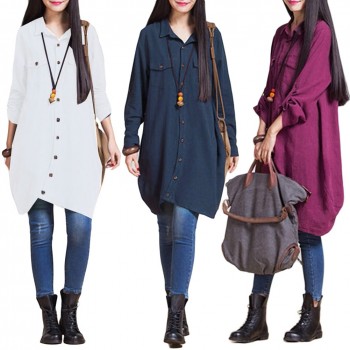 tunic Womens Shirt Blouse Plus Size 3XL 4XL 5XL Long Top female Irregular Hem Button Loose Casual Long Sleeve Vintage Tops Lady