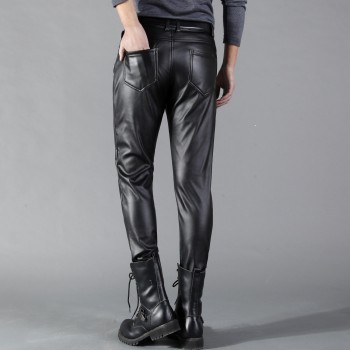 Thoshine Brand Man Leather Pants Spring And Summer Fashion Men Slim PU Leather Trousers High Elastic Man Motorcycle Pants Street