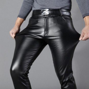 Thoshine Brand Man Leather Pants Spring And Summer Fashion Men Slim PU Leather Trousers High Elastic Man Motorcycle Pants Street