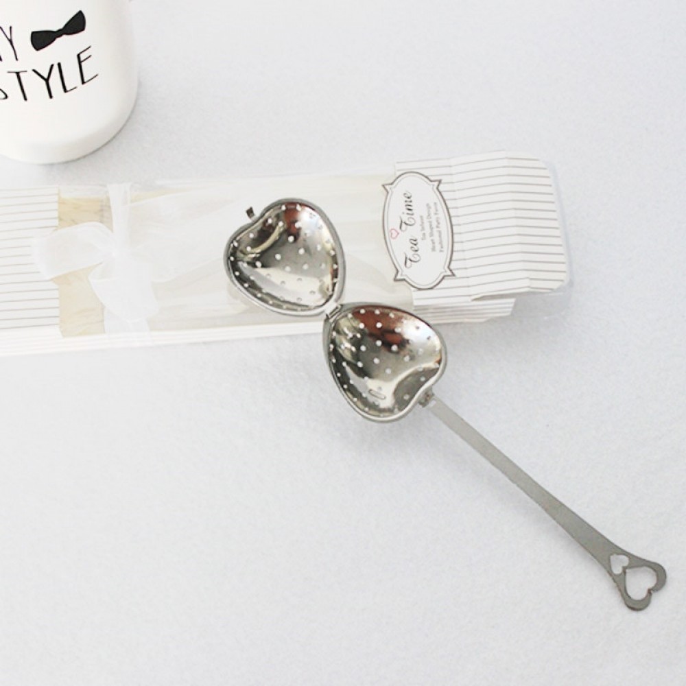2pcs Tea Infuser Spoon StrainerHeart Shaped  Stainless Steel Steeper Handle Shower Spoon Creative With Packing Party Gift