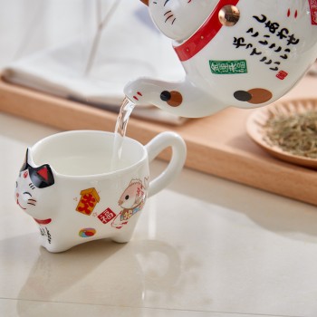 Cute Cat Cups Cartoon Plutus Teapots Coffee Milk Mug Sets Creative Breakfast Tea Pot Cup Ceramic Home Decor Christmas Gifts