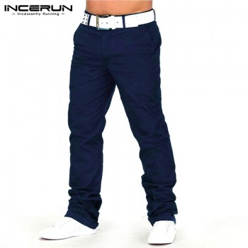 INCERUN Plus Size Casual Pants Men Solid Cotton Straight Trousers Men Fitness Business Social Fashion Long Pants Pantalon Hombre
