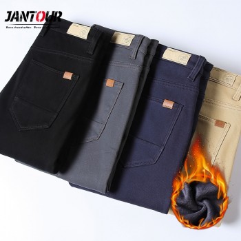 jantour Brand Mens winter Fleece Fluff Thicken warm Pants men Business Slim Elastic Fleece Thick Casual black trousers male new